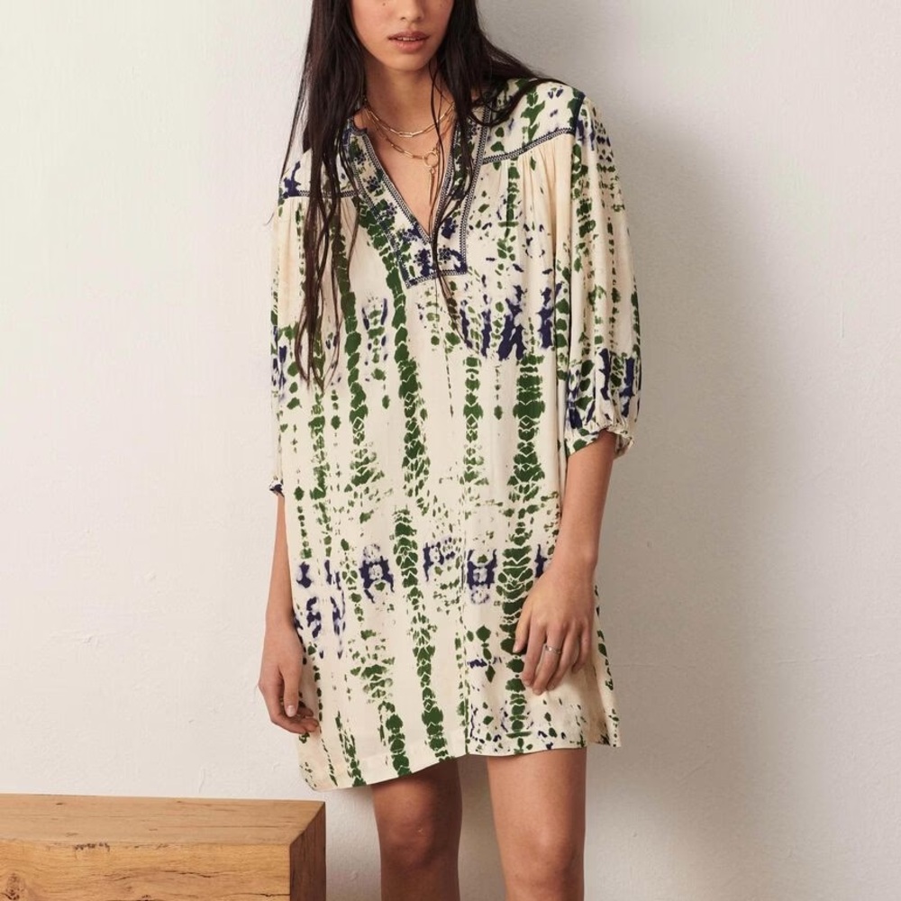 ba&sh Cream and Green Patterned Dress